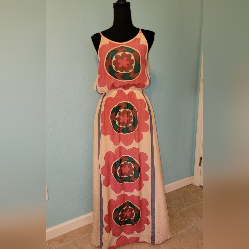 Floral Maxi Dress in Pink and Green